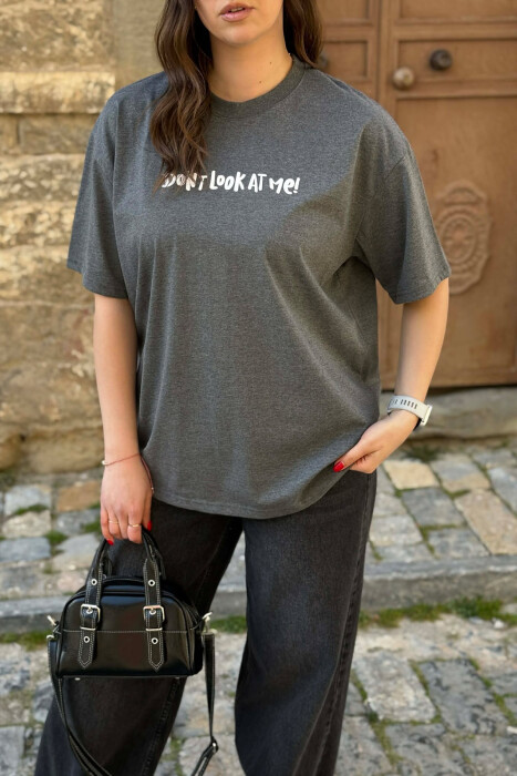 FRONT WRITTINGS & BACK IMAGE WOMAN T-SHIRT + ONE PACKET SOCKS GREY/GRI - KLAUDIO FASHION