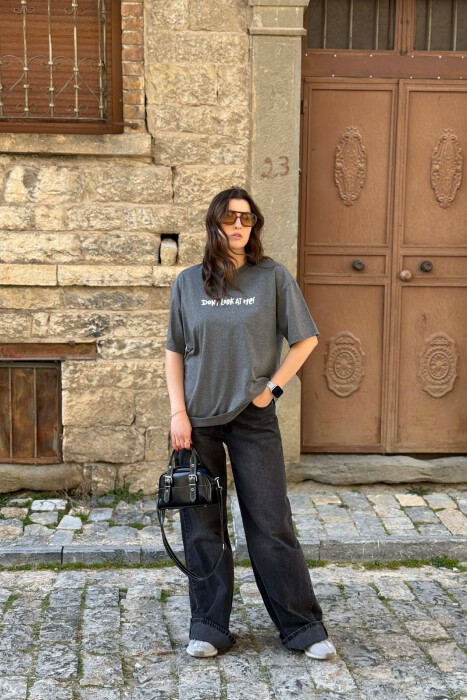 FRONT WRITTINGS & BACK IMAGE WOMAN T-SHIRT + ONE PACKET SOCKS GREY/GRI - 3