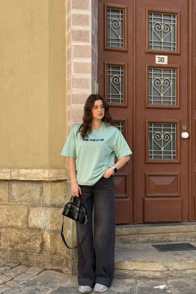 FRONT WRITTINGS & BACK IMAGE WOMAN T-SHIRT + ONE PACKET SOCKS MINT/MENTE - 3