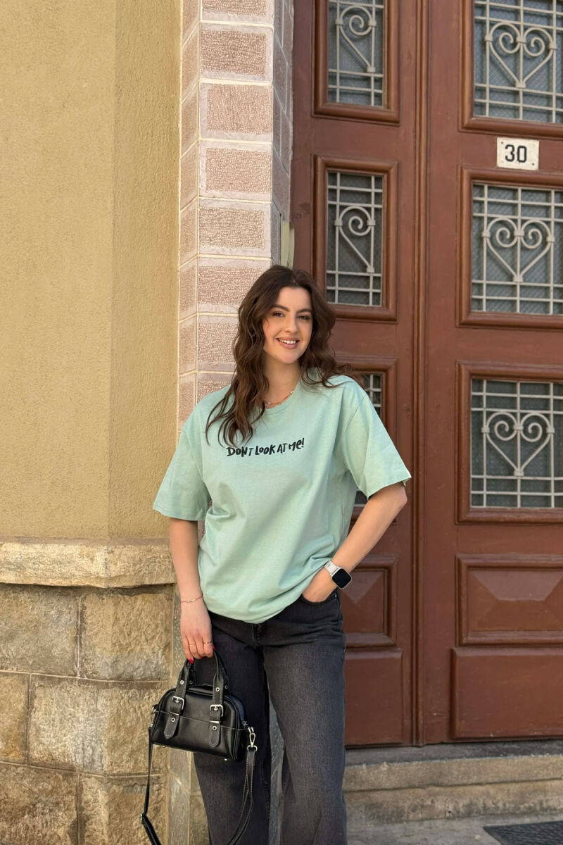 FRONT WRITTINGS & BACK IMAGE WOMAN T-SHIRT + ONE PACKET SOCKS MINT/MENTE - 4