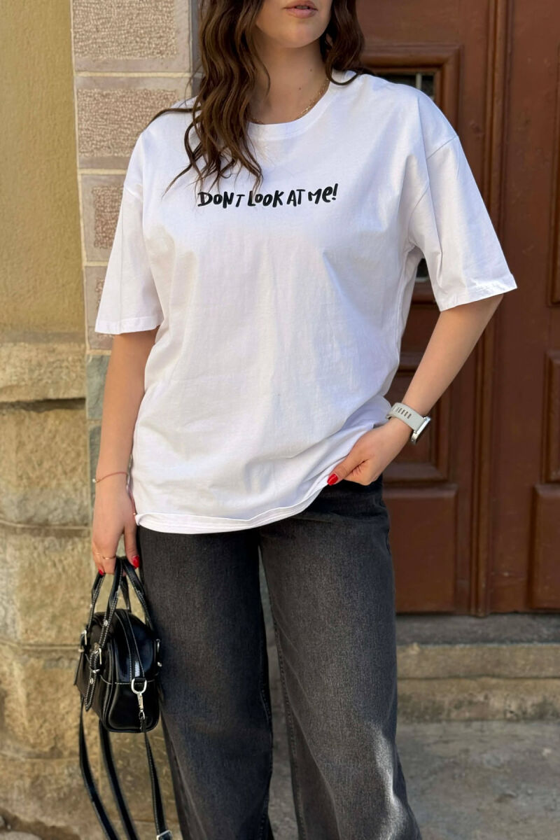 FRONT WRITTINGS & BACK IMAGE WOMAN T-SHIRT + ONE PACKET SOCKS WHITE-E BARDHE - 1