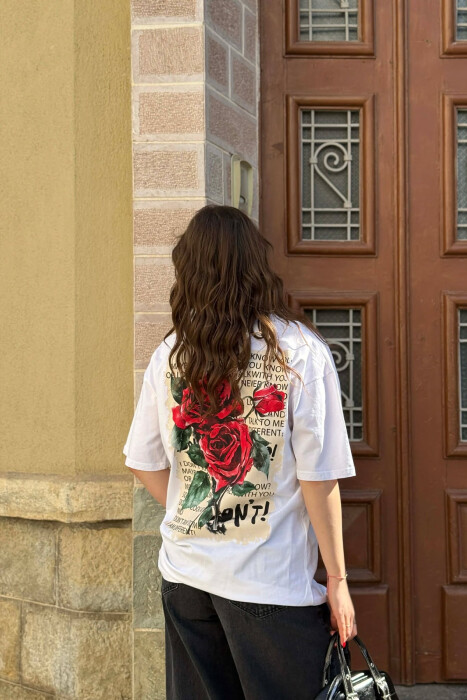 FRONT WRITTINGS & BACK IMAGE WOMAN T-SHIRT + ONE PACKET SOCKS WHITE-E BARDHE - 2