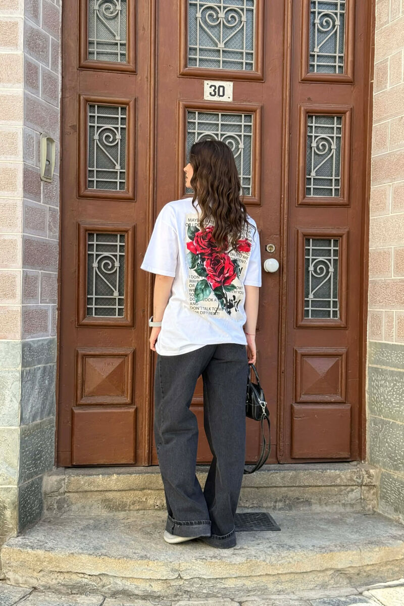 FRONT WRITTINGS & BACK IMAGE WOMAN T-SHIRT + ONE PACKET SOCKS WHITE-E BARDHE - 3