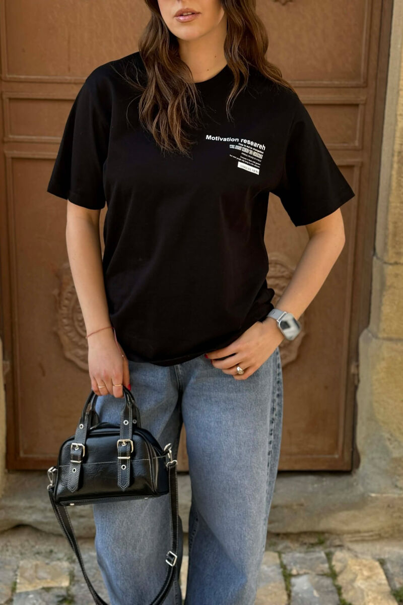 FRONT WRITTINGS COTTON WOMEN T-SHIRT+ 6 PAIR OF SOCKS BLACK/ E ZEZE - 1