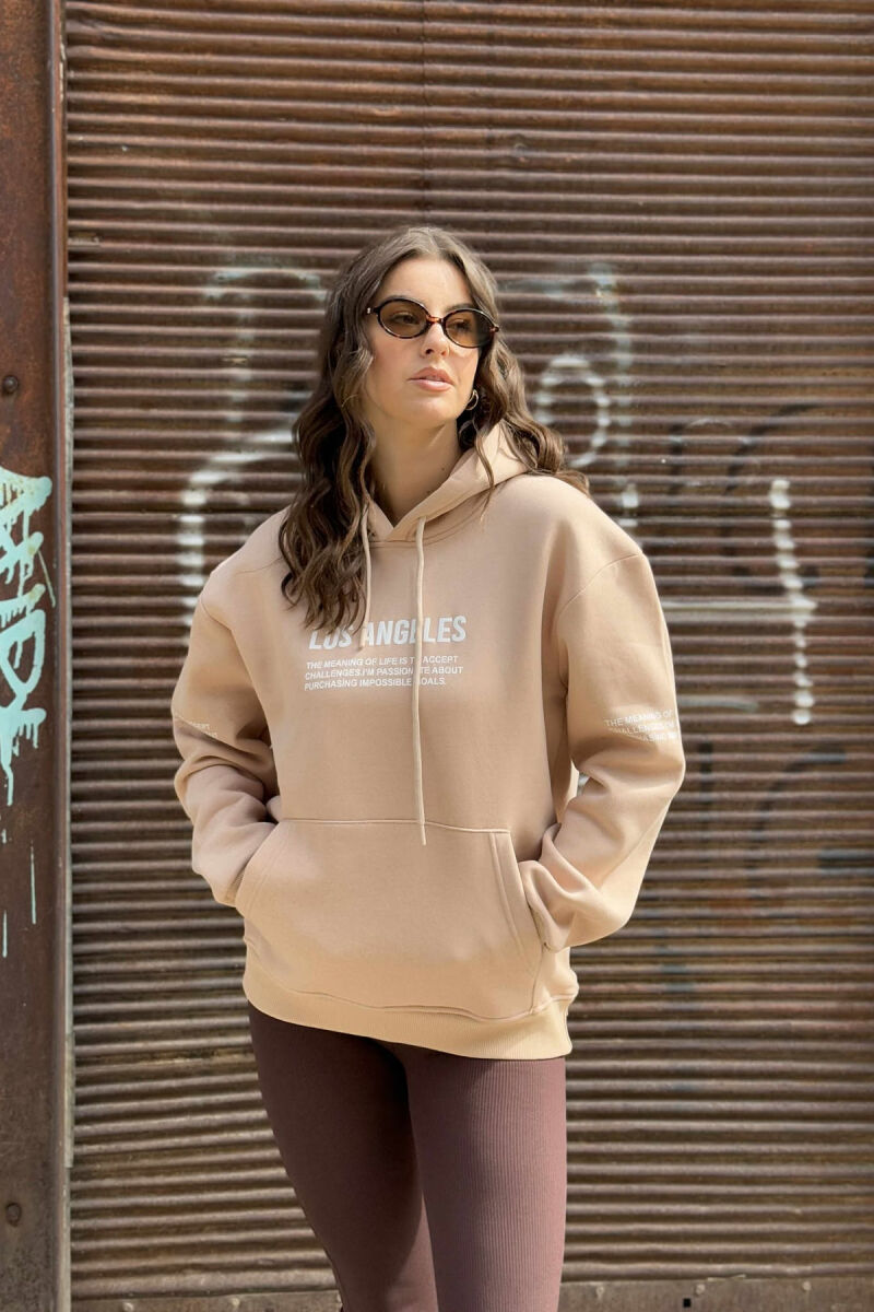 FRONT WRITTINGS FLUFFY ONE COLOR WOMEN HOODIE BEIGE/BEZHE - 2