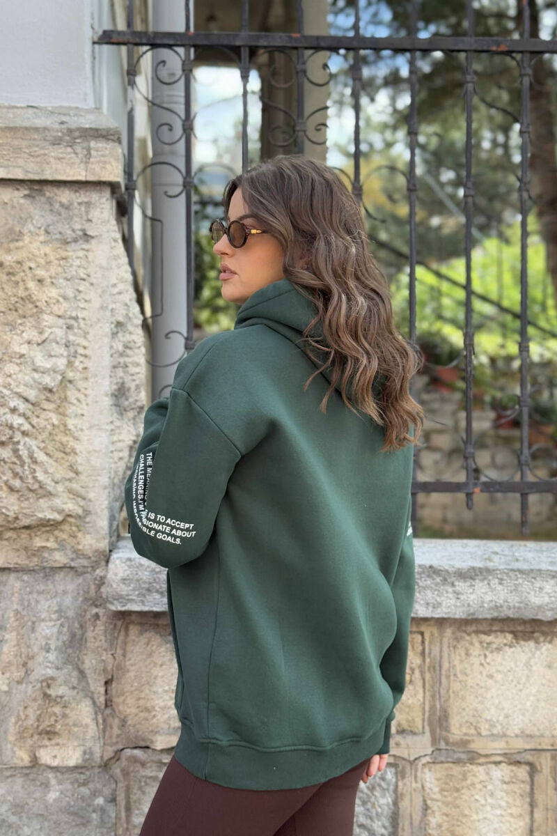 FRONT WRITTINGS FLUFFY ONE COLOR WOMEN HOODIE GREEN/JESHILE - 3