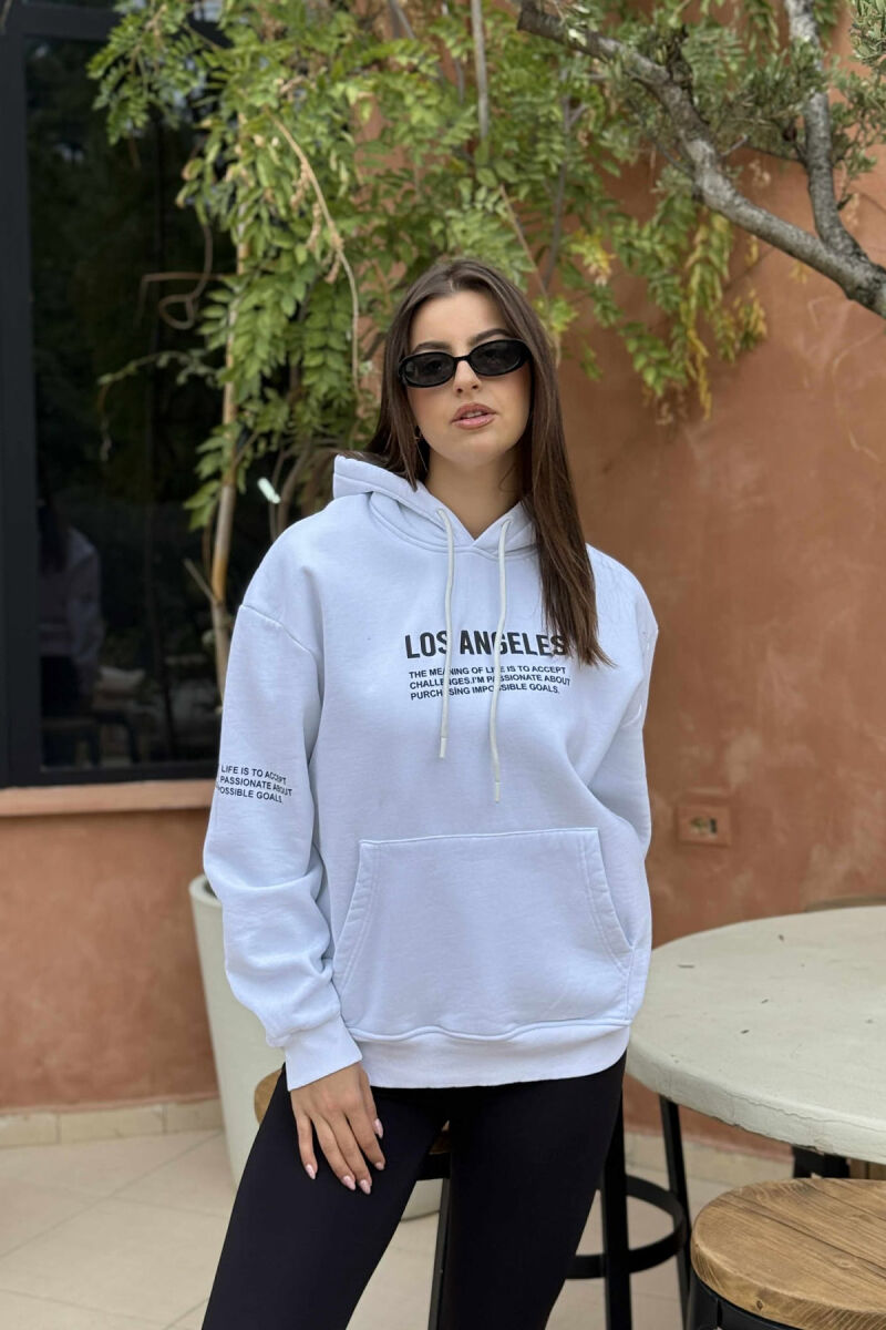 FRONT WRITTINGS FLUFFY ONE COLOR WOMEN HOODIE WHITE-E BARDHE - 1