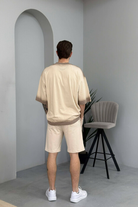 FRONT WRITTINGS T-SHIRT + SHORTS MEN SET BEIGE/BEZHE - 4