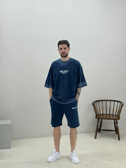 FRONT WRITTINGS T-SHIRT + SHORTS MEN SET BLUE/BLU 