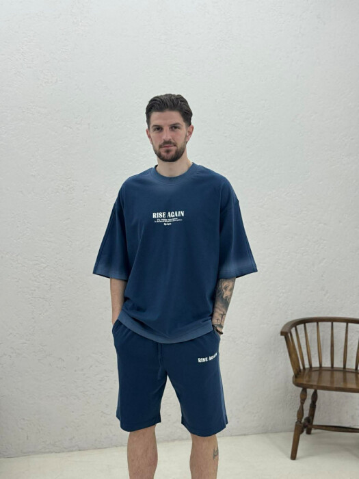 FRONT WRITTINGS T-SHIRT + SHORTS MEN SET BLUE/BLU - 2