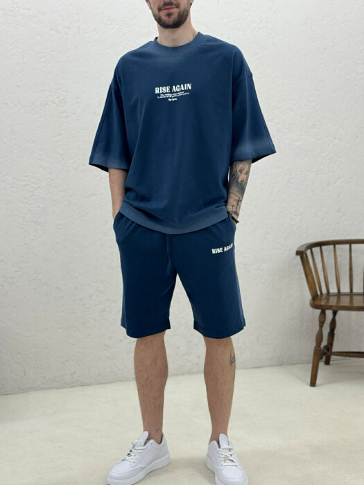 FRONT WRITTINGS T-SHIRT + SHORTS MEN SET BLUE/BLU - 3