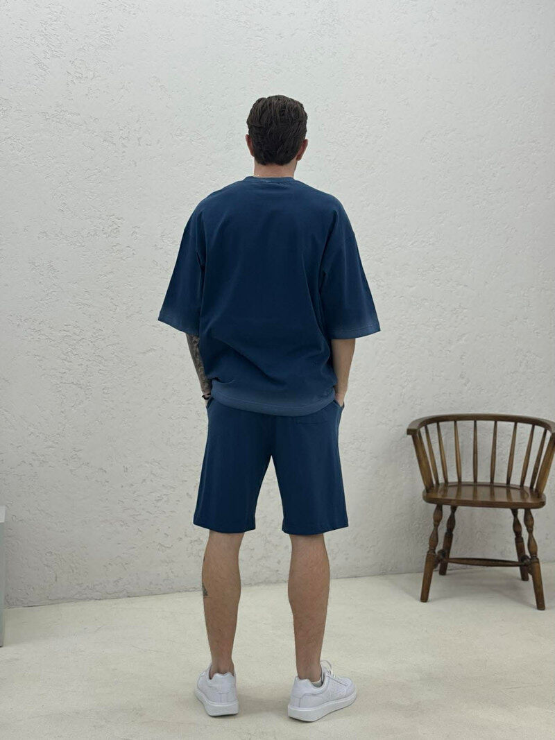 FRONT WRITTINGS T-SHIRT + SHORTS MEN SET BLUE/BLU - 4