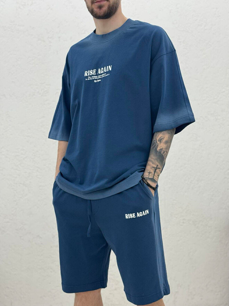 FRONT WRITTINGS T-SHIRT + SHORTS MEN SET BLUE/BLU - 5
