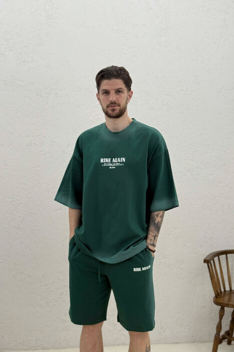FRONT WRITTINGS T-SHIRT + SHORTS MEN SET GREEN/JESHILE - 1