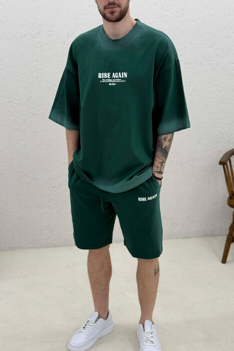 FRONT WRITTINGS T-SHIRT + SHORTS MEN SET GREEN/JESHILE - 2
