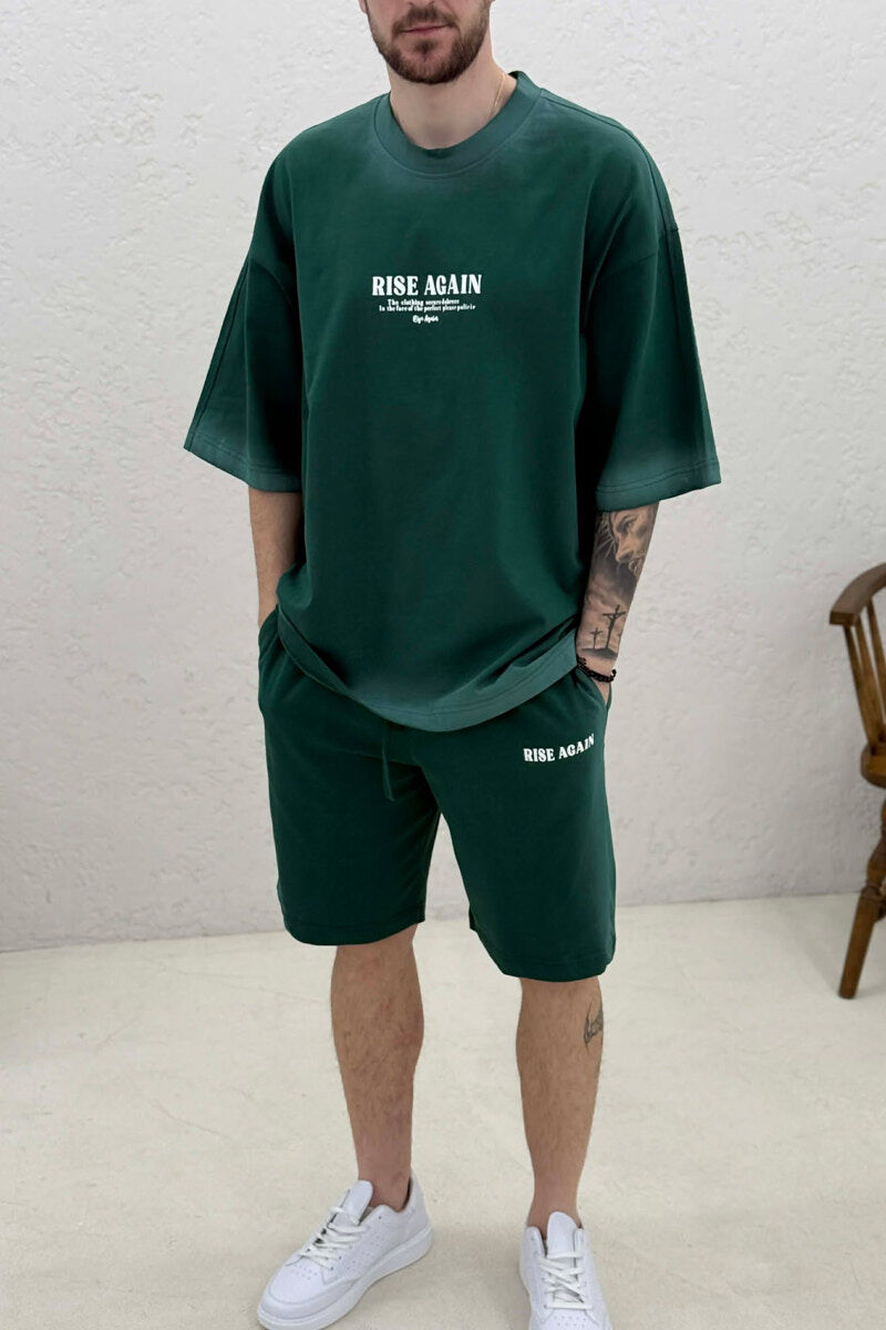 FRONT WRITTINGS T-SHIRT + SHORTS MEN SET GREEN/JESHILE - 2
