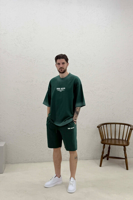 FRONT WRITTINGS T-SHIRT + SHORTS MEN SET GREEN/JESHILE - 3