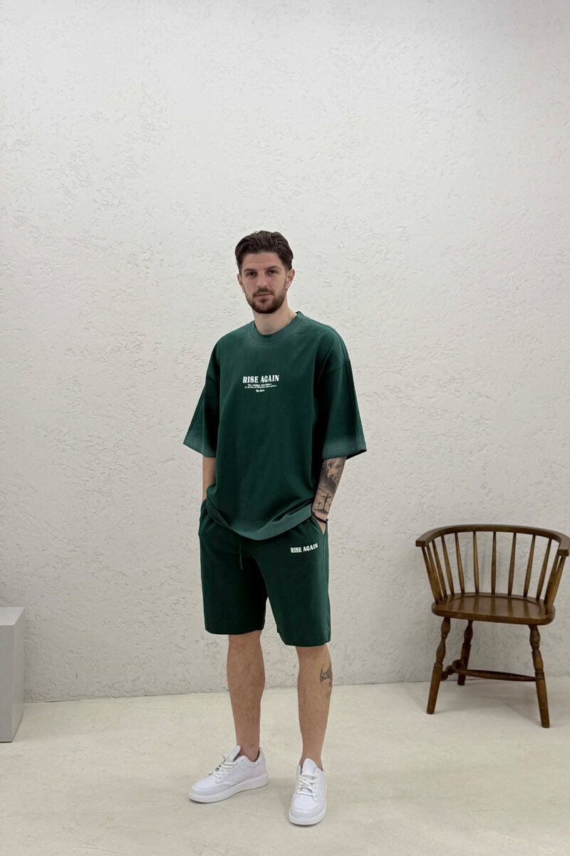 FRONT WRITTINGS T-SHIRT + SHORTS MEN SET GREEN/JESHILE - 3