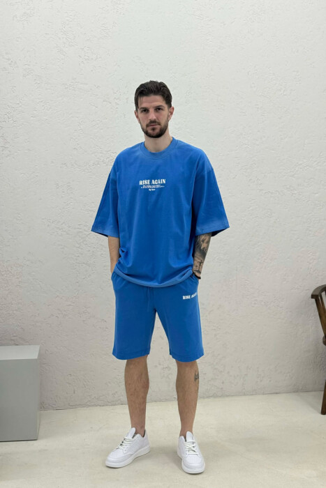 FRONT WRITTINGS T-SHIRT + SHORTS MEN SET LIGHTBLUE/BZ - 2
