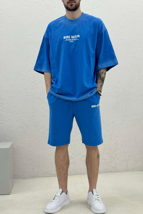 FRONT WRITTINGS T-SHIRT + SHORTS MEN SET LIGHTBLUE/BZ - 3