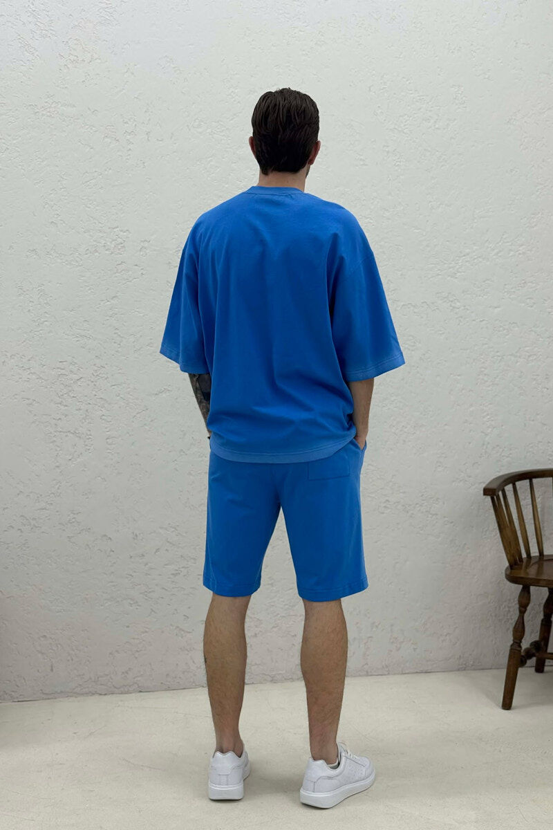 FRONT WRITTINGS T-SHIRT + SHORTS MEN SET LIGHTBLUE/BZ - 4