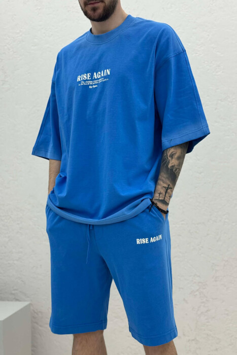 FRONT WRITTINGS T-SHIRT + SHORTS MEN SET LIGHTBLUE/BZ - 5