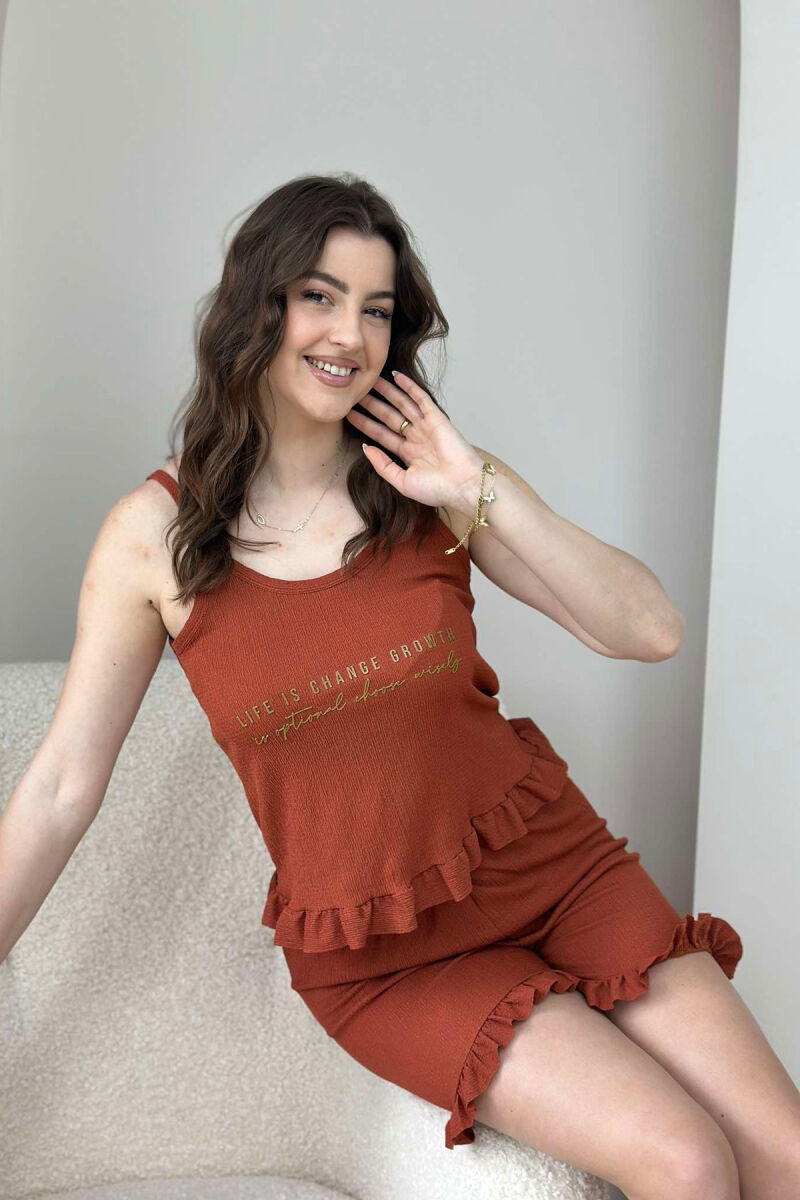 FRONT WRITTINGS TANK TOP+SHORTS WOMEN PYJAMAS BRICK/TULLE - 2