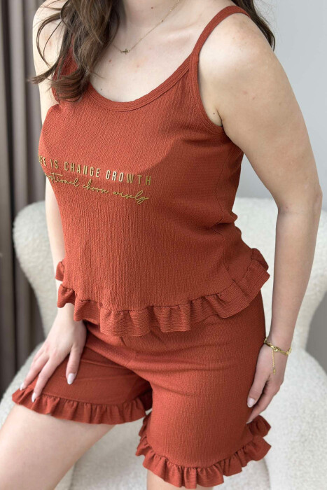 FRONT WRITTINGS TANK TOP+SHORTS WOMEN PYJAMAS BRICK/TULLE - 3