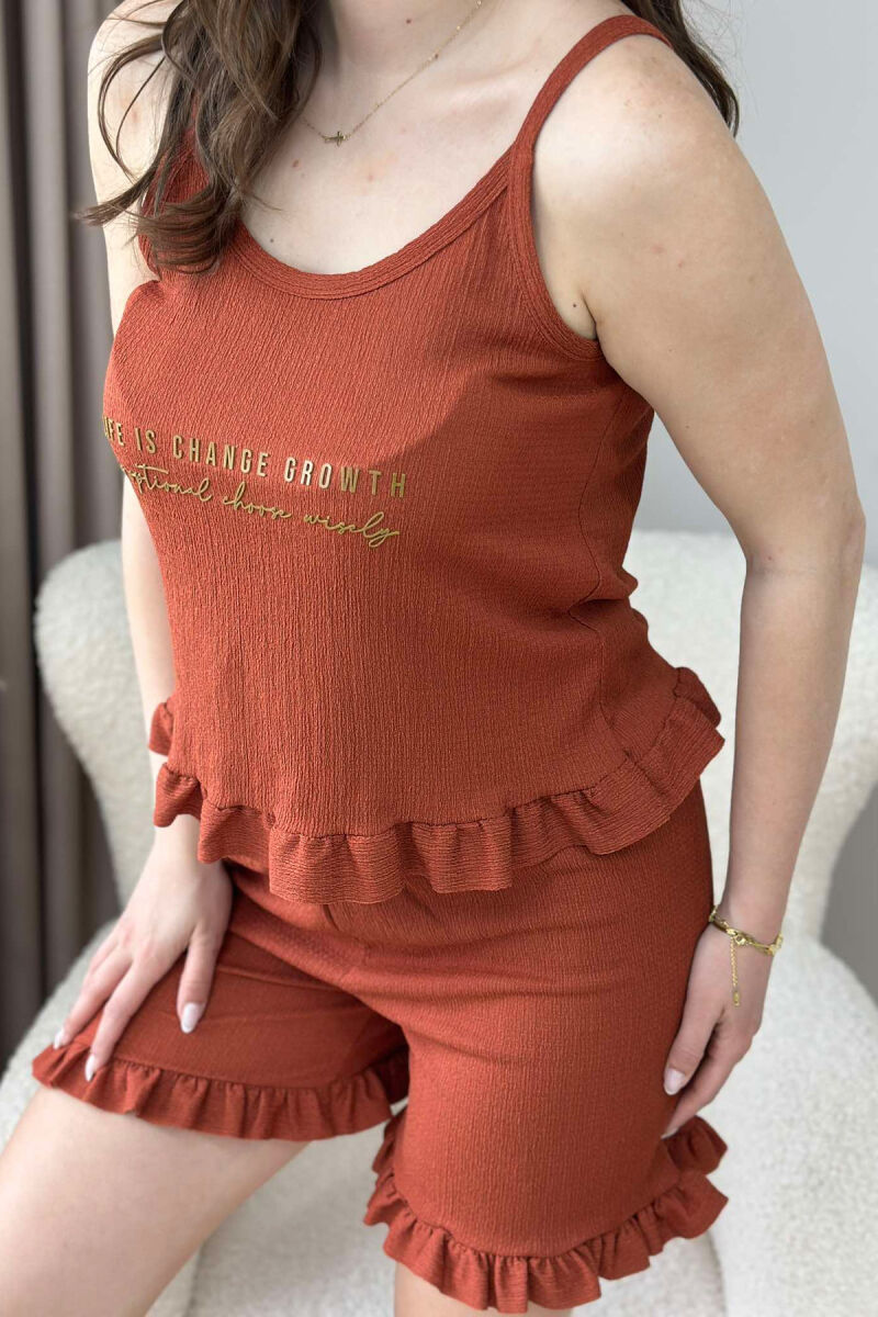 FRONT WRITTINGS TANK TOP+SHORTS WOMEN PYJAMAS BRICK/TULLE - 3