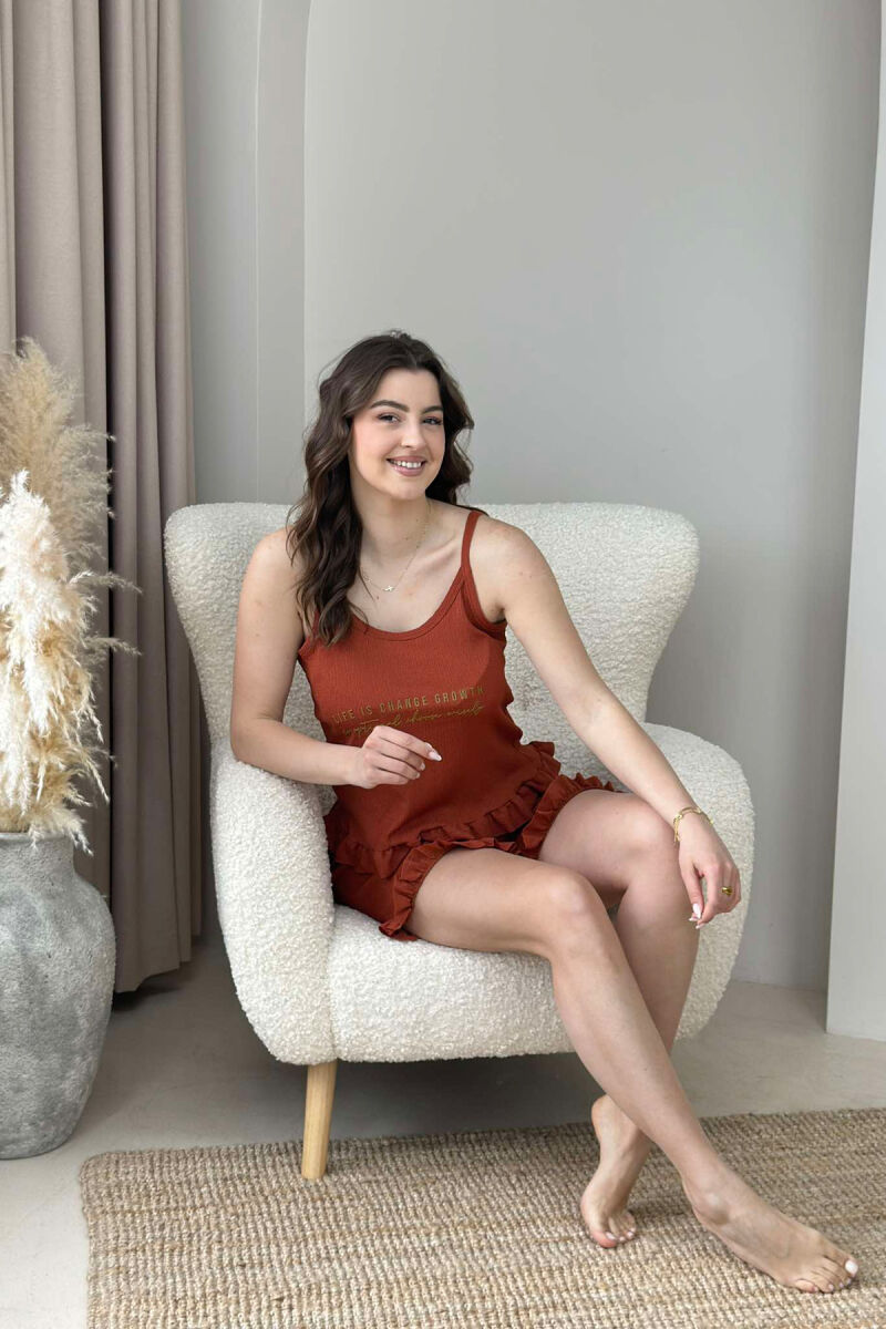 FRONT WRITTINGS TANK TOP+SHORTS WOMEN PYJAMAS BRICK/TULLE - 4