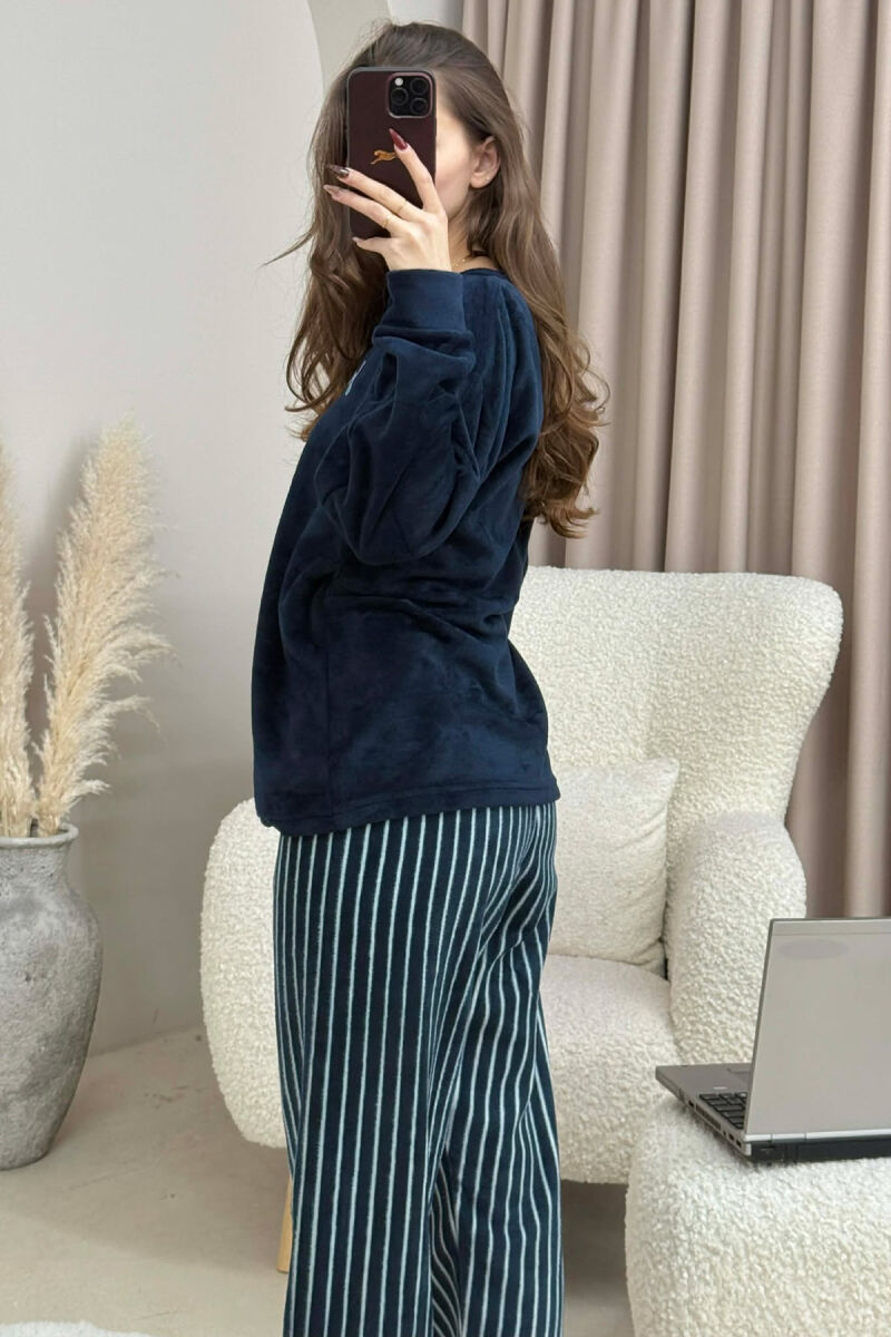 FRONT WRITTINGS WARM SWEATSHIRT+SWEATPANTS WOMEN PYJAMAS DARK BLUE/BEE - 6