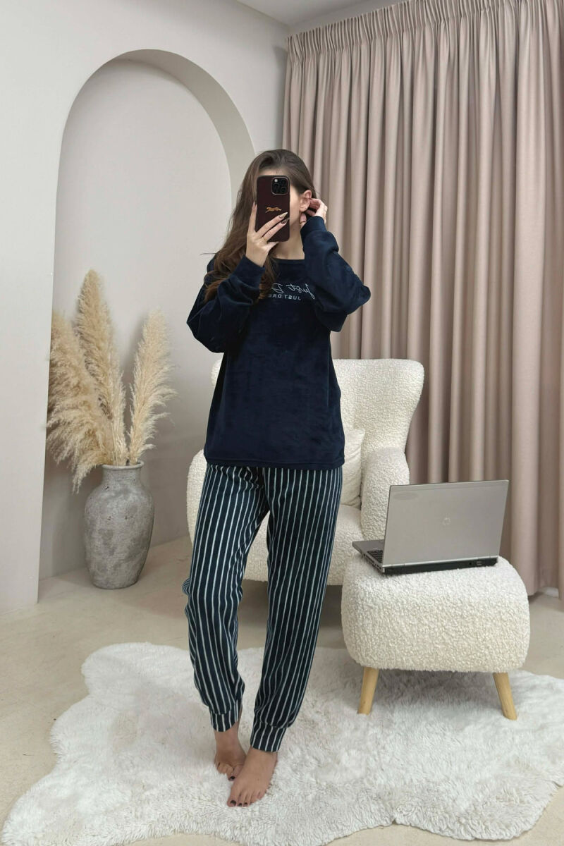 FRONT WRITTINGS WARM SWEATSHIRT+SWEATPANTS WOMEN PYJAMAS DARK BLUE/BEE - 10