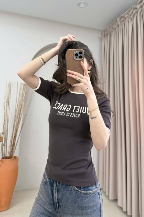 FRONT WRITTINGS WOMAN T-SHIRT BROWN/KAFE - 3