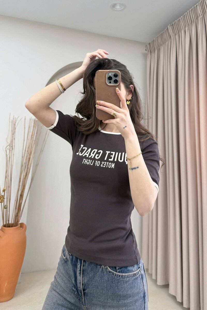 FRONT WRITTINGS WOMAN T-SHIRT BROWN/KAFE - 3