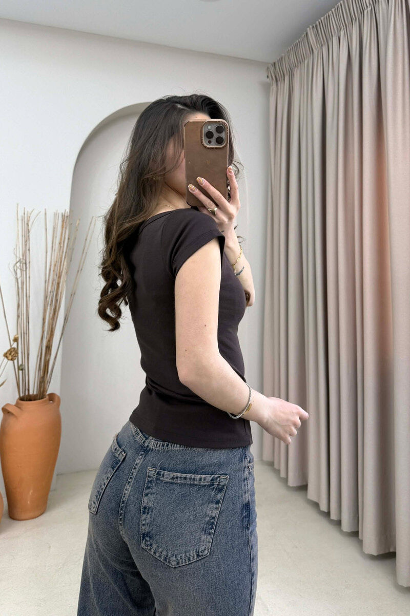 FRONT WRITTINGS WOMAN T-SHIRT BROWN/KAFE - 4