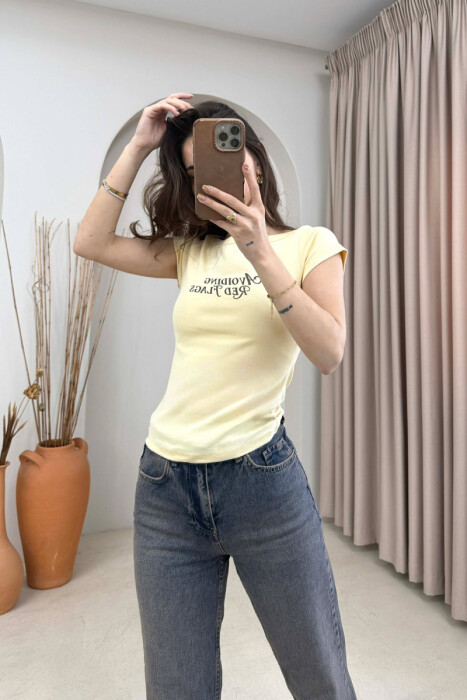 FRONT WRITTINGS WOMAN T-SHIRT YELLOW/E VERDHE - 2