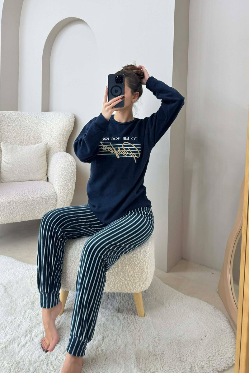 FRONT WRITTINGS WOMEN PYJAMAS DARK BLUE/BEE - 1