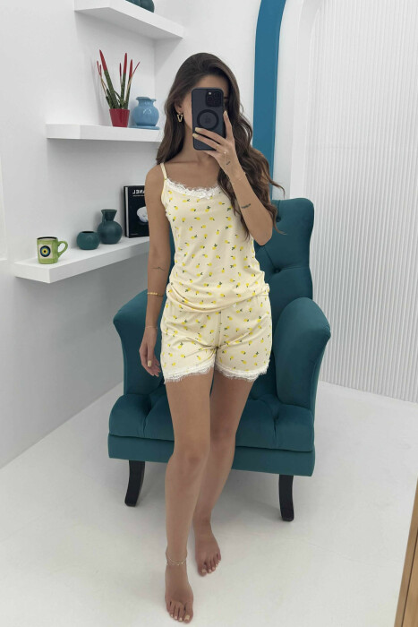 FRUITS DESIGN TANK TOP+SHORTS WOMEN PYJAMAS YELLOW/E VERDHE - KLAUDIO FASHION