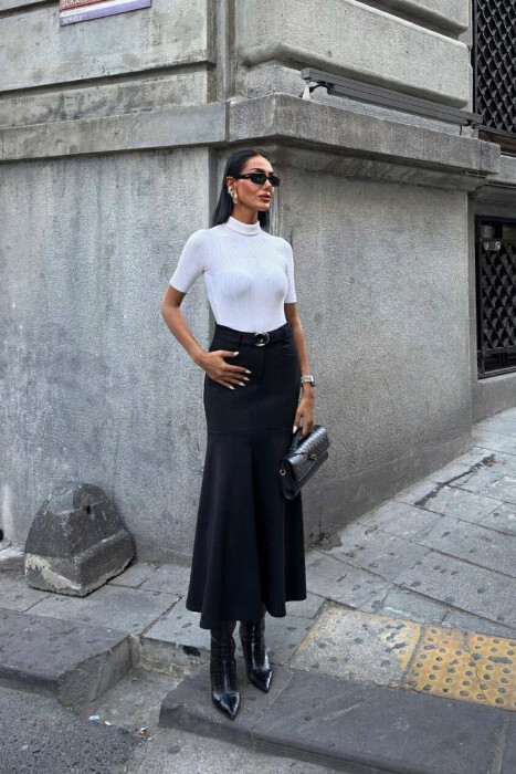 FUND I GJATË NJË NGJYRËSH DHE ME DETAJIN E RRIPIT PËR FEMRA NË NGJYRË TË ZEZË - 5