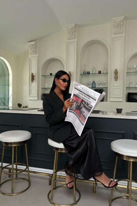 FUND I GJATË SATENI PËR FEMRA NË NGJYRËN E ZEZË - 4