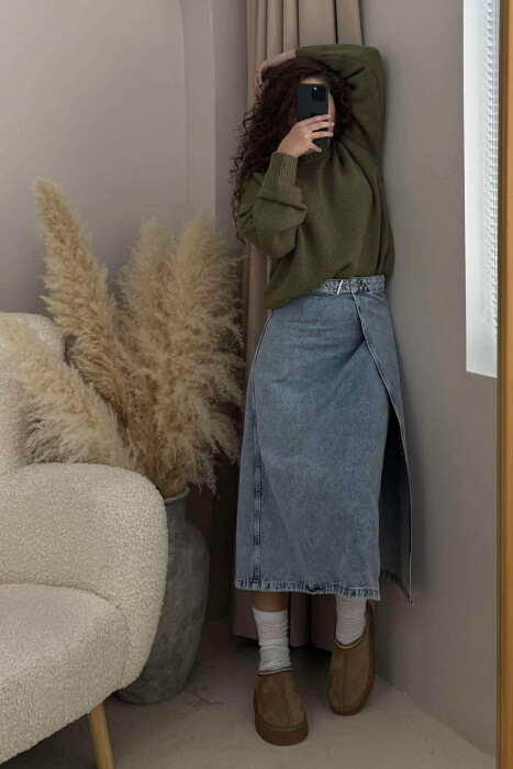 FUND I GJATË XHINS ME DETAJIN E RRIPIT PËR FEMRA NË NGJYRË BLU TË ZBARDHUR - 2