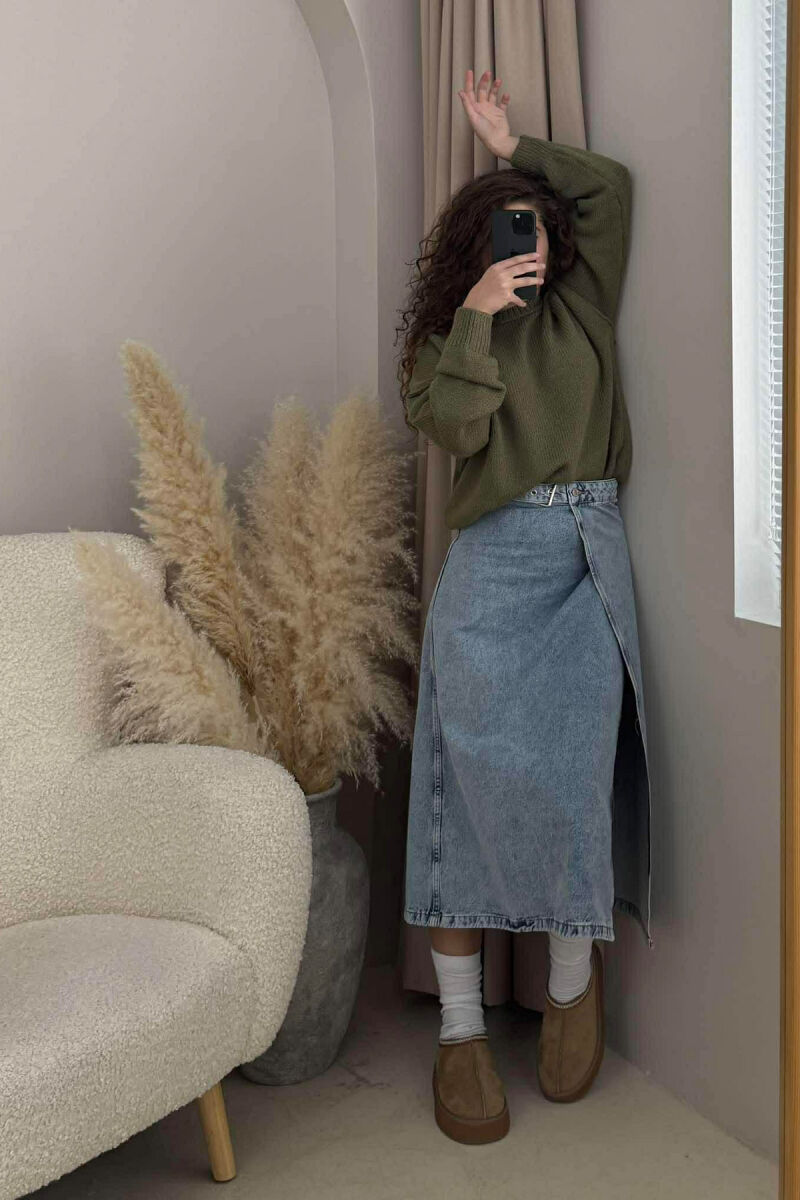 FUND I GJATË XHINS ME DETAJIN E RRIPIT PËR FEMRA NË NGJYRË BLU TË ZBARDHUR - 3