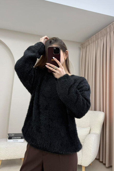 FUR DETAILED SOFT WOMAN SWEATER BLACK/ E ZEZE - 3