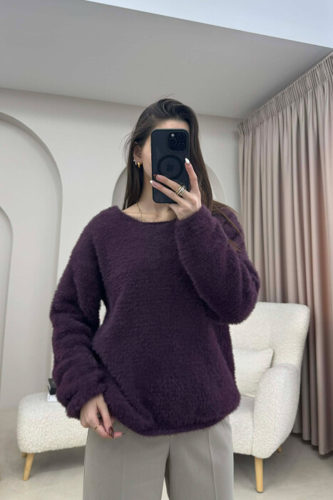 FUR DETAILED SOFT WOMAN SWEATER DARK PURPLE/LEJLA ERRET - KLAUDIO FASHION