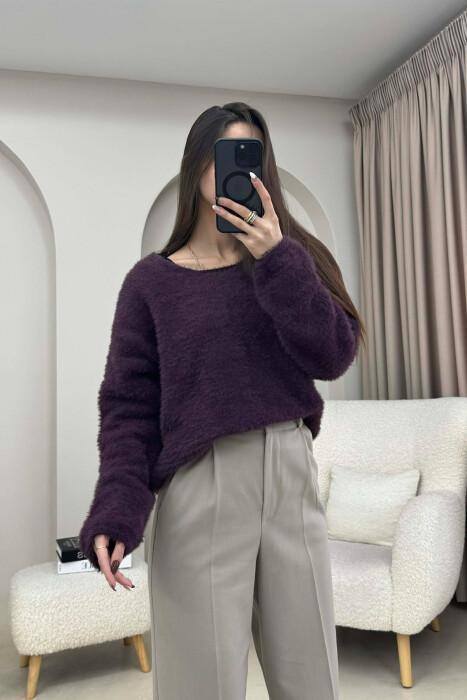 FUR DETAILED SOFT WOMAN SWEATER DARK PURPLE/LEJLA ERRET - 2