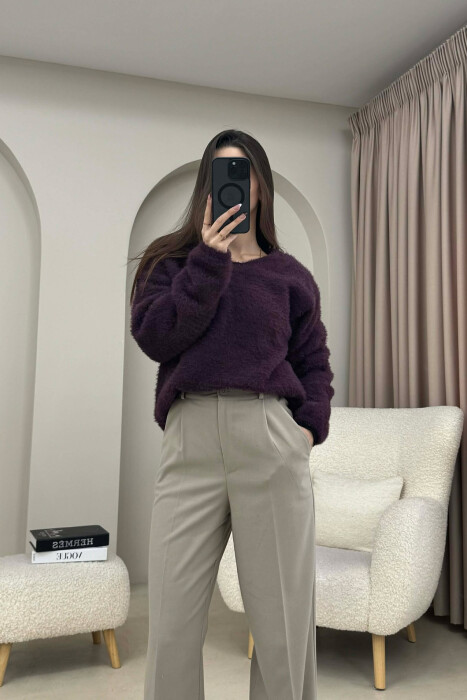 FUR DETAILED SOFT WOMAN SWEATER DARK PURPLE/LEJLA ERRET - 4