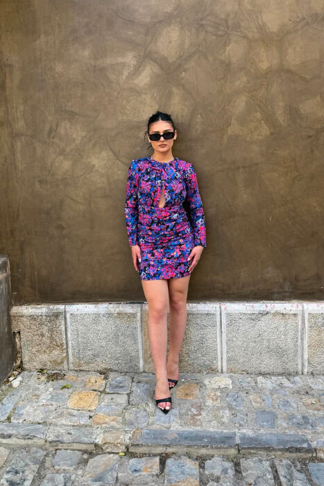 FLORAL DESIGN WOMAN DRESS BLUE/BLU - KLAUDIO FASHION