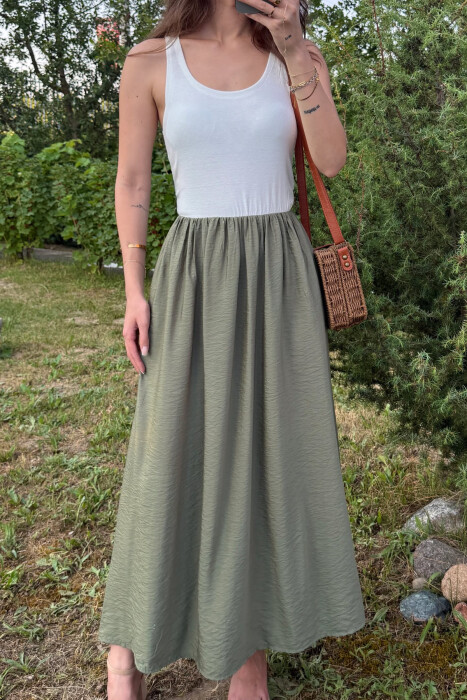 FUSTAN DY NGJYRËSH PËR FEMRA NË NGJYRËN E BARDHË+JESHILE - 7