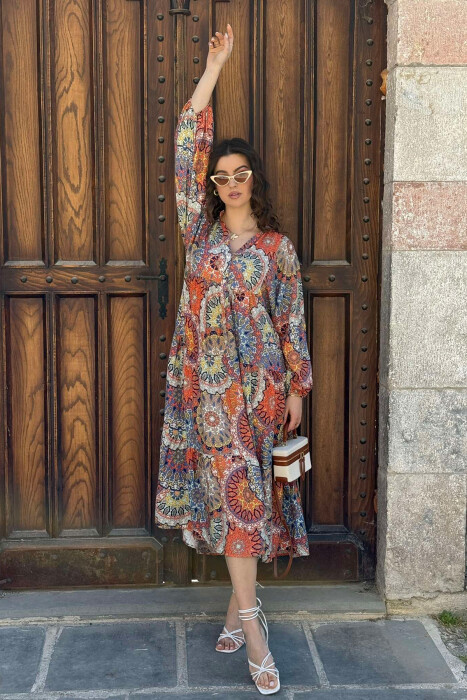 FUSTAN I GJATË ME DIZAJNE TË NDRYSHME PËR FEMRA NË NGJYRËN PORTOKALLI - 2