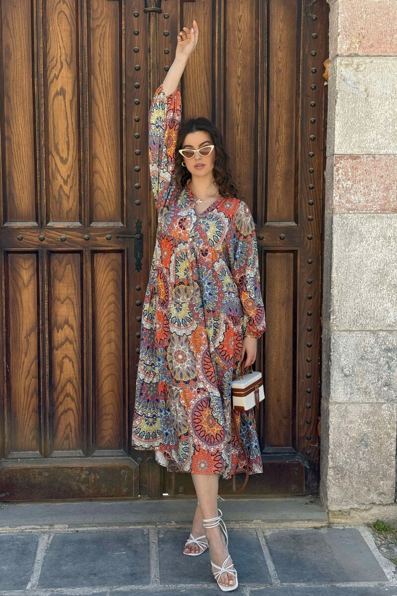 FUSTAN I GJATË ME DIZAJNE TË NDRYSHME PËR FEMRA NË NGJYRËN PORTOKALLI - 2